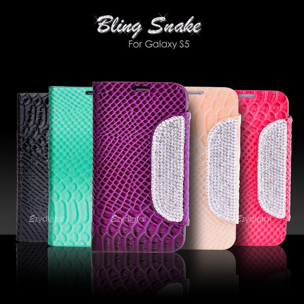 Premium Bling Snake Wallet case cover For Samsung Galaxy S3 S4 S5 S6 S7 Edge S8