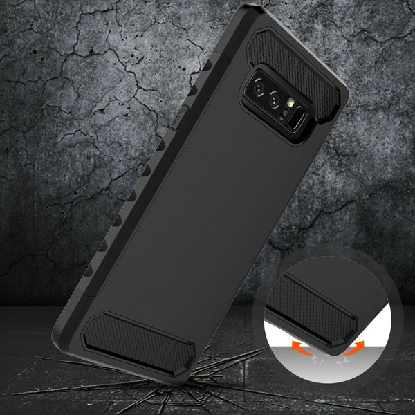 For Galaxy Note 8 BLACK Carbon Fibre Shock Absorption Armor Defender Case