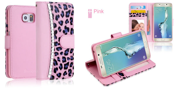 Baby Pink Diamond Leopard WALLET CARD FLIP CASE COVER For Samsung Galaxy Note 5