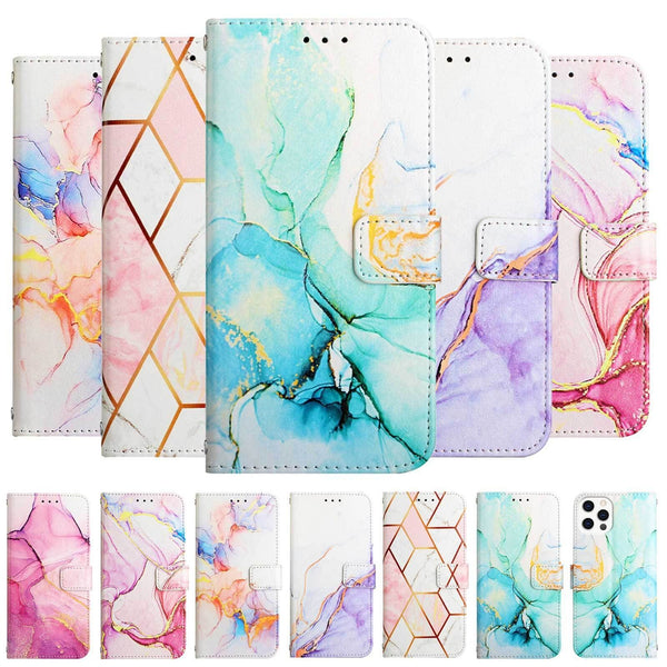 For Nokia C01 Plus Premium Marble PU Leather Wallet Flip Phone Case Cover