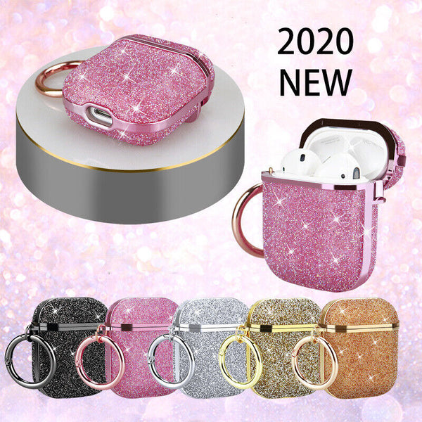 For Apple Airpods Pro / 1 / 2 / 3 Luxury 3D Glitter Bling Hard Case Cover + Hook