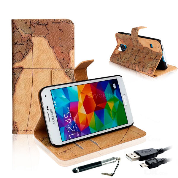 NEW MAP Design Stand Wallet Case Cover For Samsung Galaxy S5